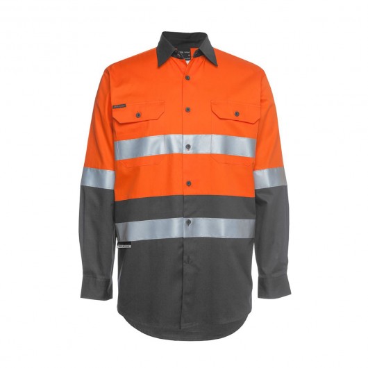 Orange Charcoal Cotton Hi Vis Work Shirts